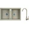 Granitowy zlewozmywak 2-komorowy 44x78 cm BARBADOS Beige + stylowa bateria SBBA420T
