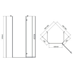 Elegancka Kabina Prysznicowa JOTA, 5-kąt, Prawa 90x90x195 cm, Chromowana, S160-013
