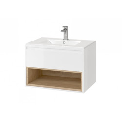 Stylowa Szafka Łazienkowa TUTO 70 z Umywalką - Biała/Dąb dla Nowoczesnych Wnętrz
