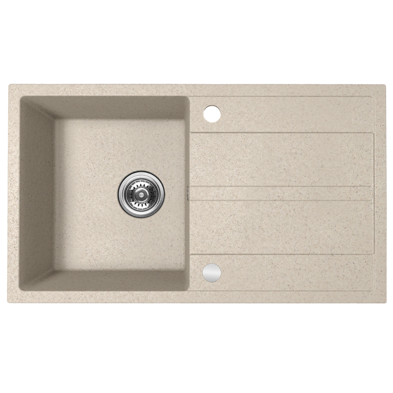 Komfortowy Zlewozmywak Granitowy Viti 1K z Ociekaczem, Beżowy, Wytrzymały na 250°C, 10 Lat Gwarancji