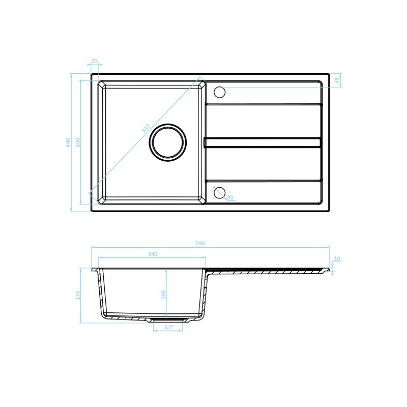 Kuchinox Viti zlewozmywak granitowy beż 760x440 1-komorowy