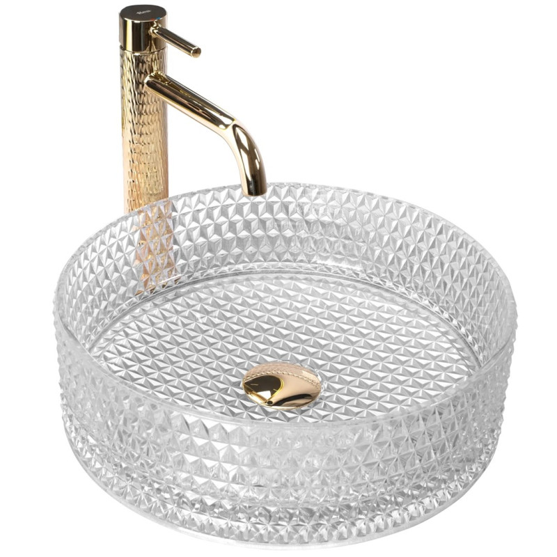 Elegancka Umywalka Rea Cristal 35 Transparentna - Design Nablatowy