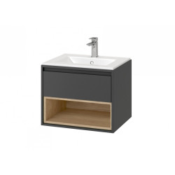 Zestaw TUTO 70: nowoczesna szafka z umywalką w kolorze szary/dąb