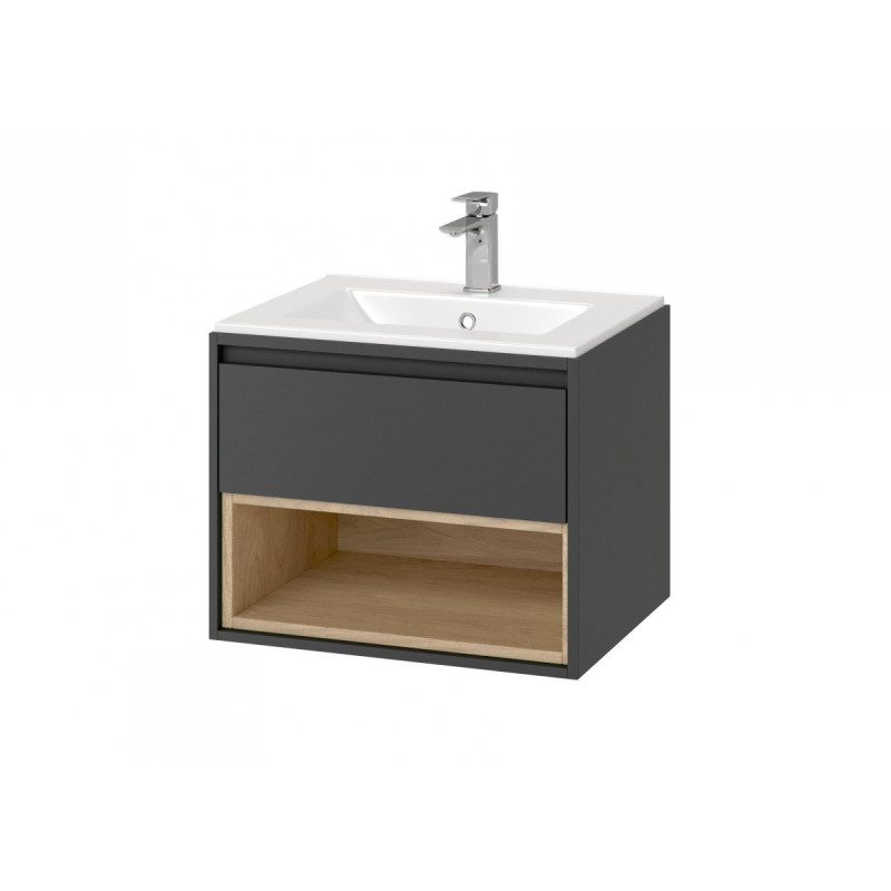 Zestaw TUTO 70: nowoczesna szafka z umywalką w kolorze szary/dąb