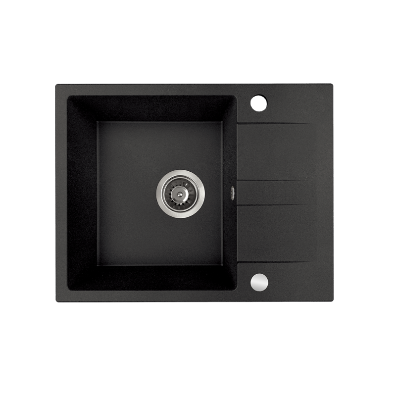Laut Zlewozmywak Granitowy 1-Komorowy z Półociekaczem, Odporny na Wszystko, Czarny Elegancja