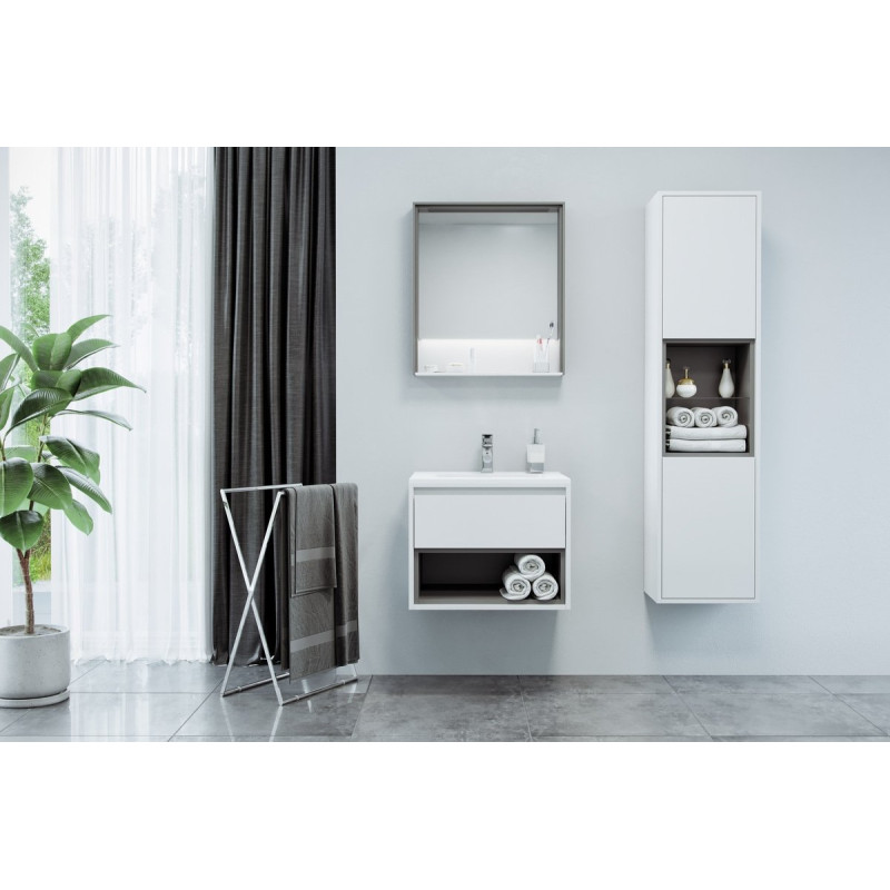 Nowoczesna Szafka Łazienkowa 60cm TUTO - Biała/Beton, Styl i Funkcjonalność w Twojej Łazience