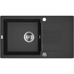 Celia Pro - Czarny zlewozmywak 1-komorowy z wytrzymałym ociekaczem i automatycznym korkiem