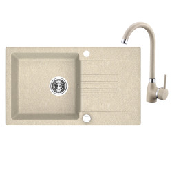 Celia Beige - Elegancki Zlewozmywak Granitowy 1-Komorowy z Baterią i Ociekaczem