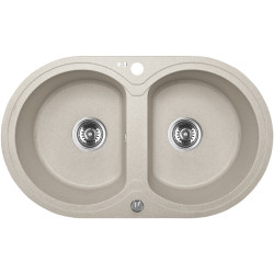 Dafne Premium - Beżowy zlewozmywak 2-komorowy z automatycznym zamknięciem i syfonem Space Saving