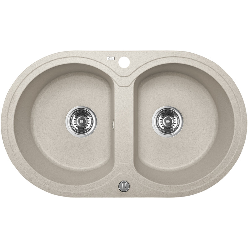 Dafne Premium - Beżowy zlewozmywak 2-komorowy z automatycznym zamknięciem i syfonem Space Saving