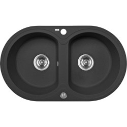 Dafne - Elegancki czarny zlewozmywak 2-komorowy z automatycznym odpływem i wytrzymałą konstrukcją
