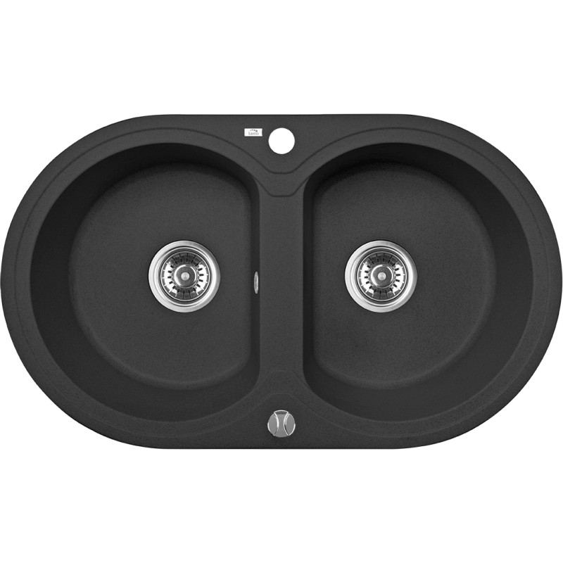 Dafne - Elegancki czarny zlewozmywak 2-komorowy z automatycznym odpływem i wytrzymałą konstrukcją