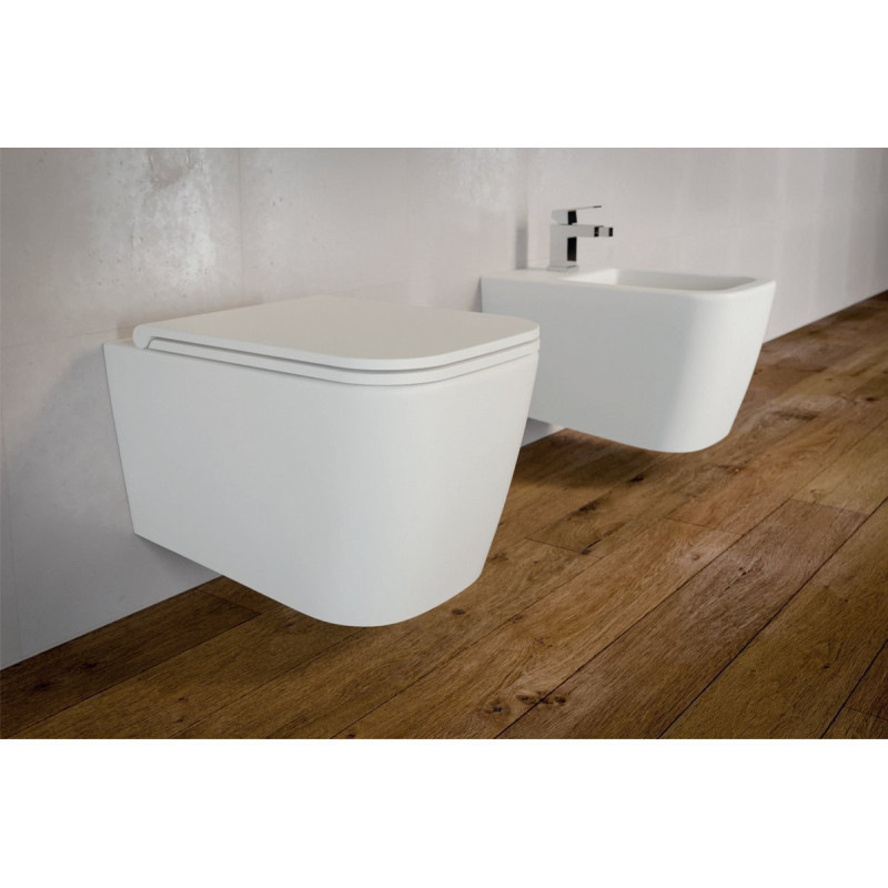 Stylowy Zestaw WC QUADRA No-Rim w Białym Macie - Elegancja i Higiena!