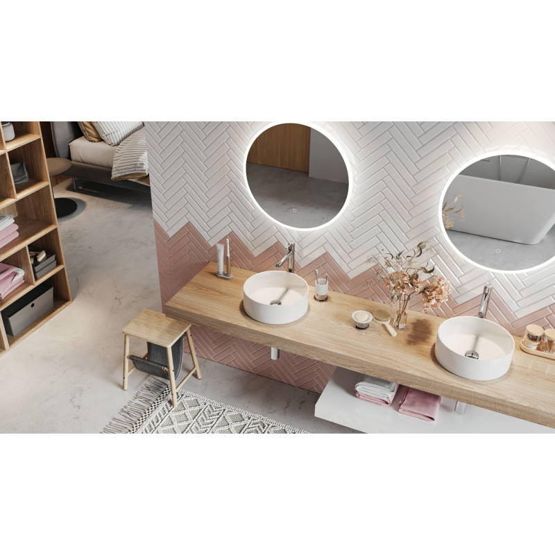 Ovia umywalka nablatowa 36 cm okrągła, biały połysk