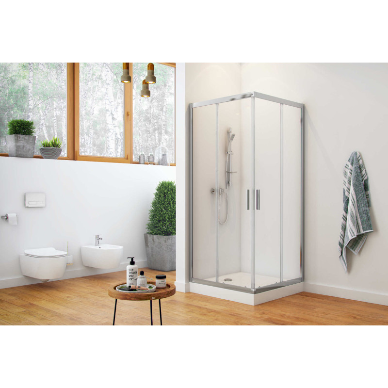 Seria 201 kabina kwadratowa 80x80 cm drzwi przesuwne, powłoka Clean Control, chrom