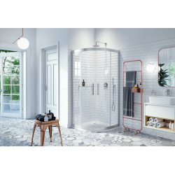 Seria 600 kabina półokrągła 90x90 cm drzwi przesuwne, Clean Control, chrom