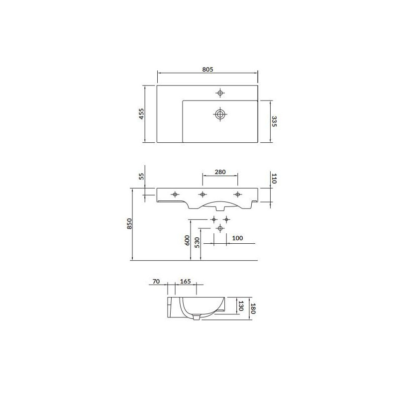 Nowoczesna Umywalka Ceramiczna Inverto 80 cm Lewa - Styl i Wygoda do Twojej Łazienki