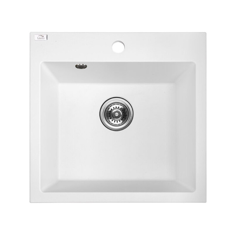 Alena Biały - Kwadratowy Zlewozmywak 1-komorowy z Syfonem Space Saving, Wpuszczany w Blat