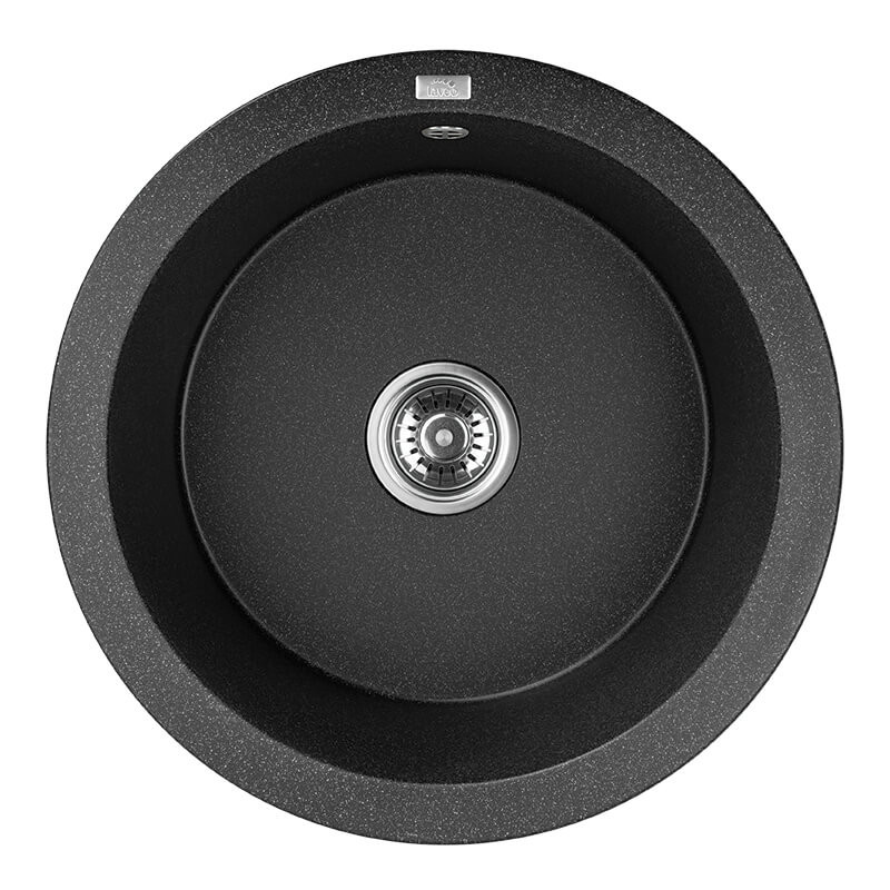 Czarny Dafne - Okrągły Zlewozmywak 51 cm z Syfonem Space Saving, Odporny na Wszystko!