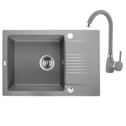 Celia Elegance - Zlewozmywak 1-komorowy z Ociekaczem i Baterią Granitową w Szarym Wykończeniu
