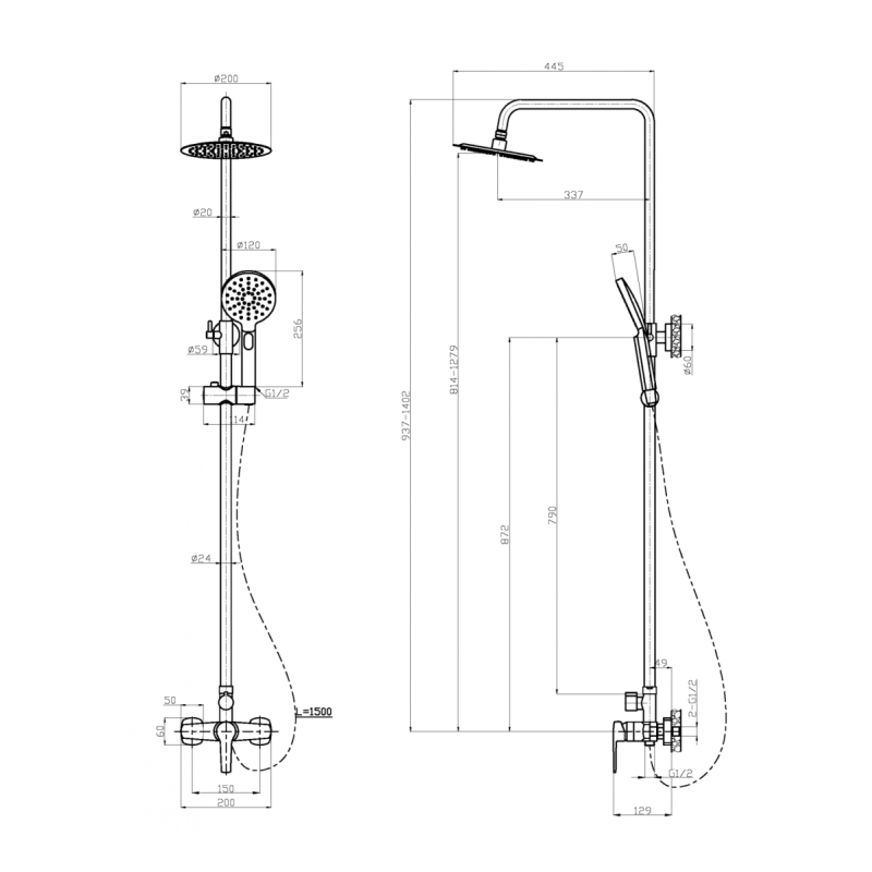 Czarna Deszczownia Fira z Elegancką Baterią Natryskową - Nowoczesny Styl Łazienki