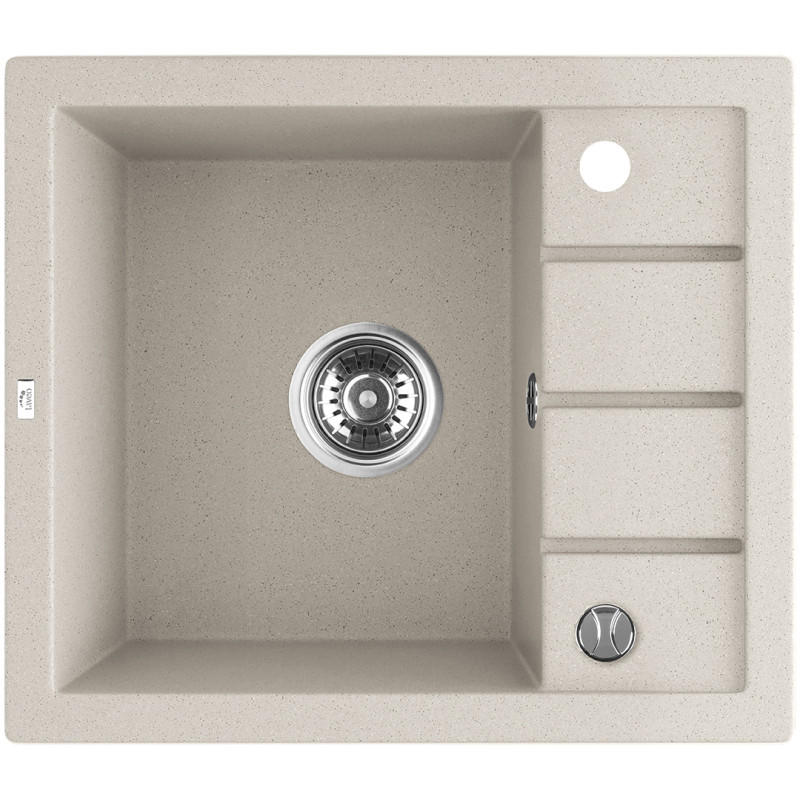 Elegancja Beżowa - Wytrzymały Zlewozmywak 1-komorowy z Półociekaczem i Automatycznym Odpływem