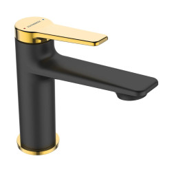 Elegancka Bateria Umywalkowa Alanis Czarna Złoto - Luksusowe Wykończenie z Ceramiczną Głowicą