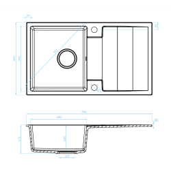 Kuchinox Rab zlewozmywak granitowy szare 440x760 1-komorowy