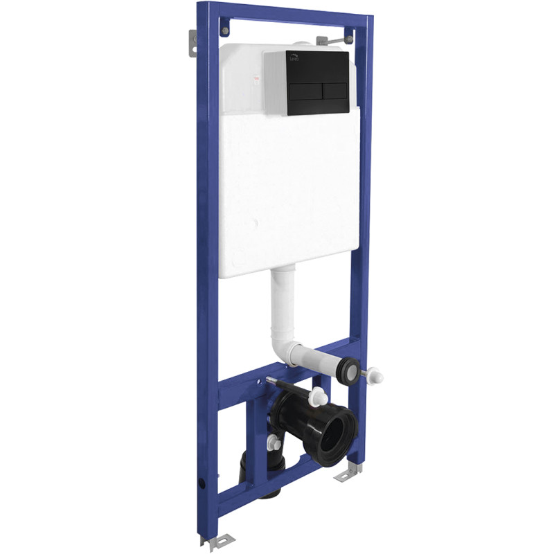 Akan - nowoczesny stelaż podtynkowy WC, czarny z przyciskiem, łatwa zabudowa lekka