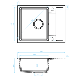 Elegancki zlewozmywak granitowy Rab 1-komorowy szary, 56x44cm, odporny na zarysowania i uderzenia