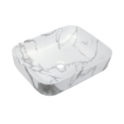 Elegancka umywalka nablatowa Florina 51 cm - marmurowy styl w biało-szarym macie