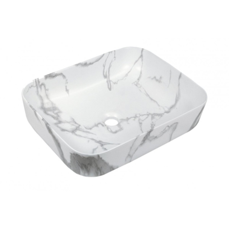Elegancka umywalka nablatowa Florina 51 cm - marmurowy styl w biało-szarym macie