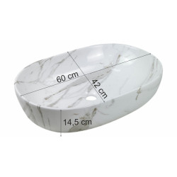 Elegancka umywalka owalna Korfu 60 cm - biało-szary połysk dla stylowej łazienki