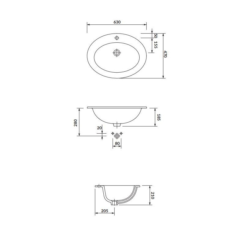 Elegancka Umywalka Gamma 63 cm, Idealna Do Wpuszczenia w Blat