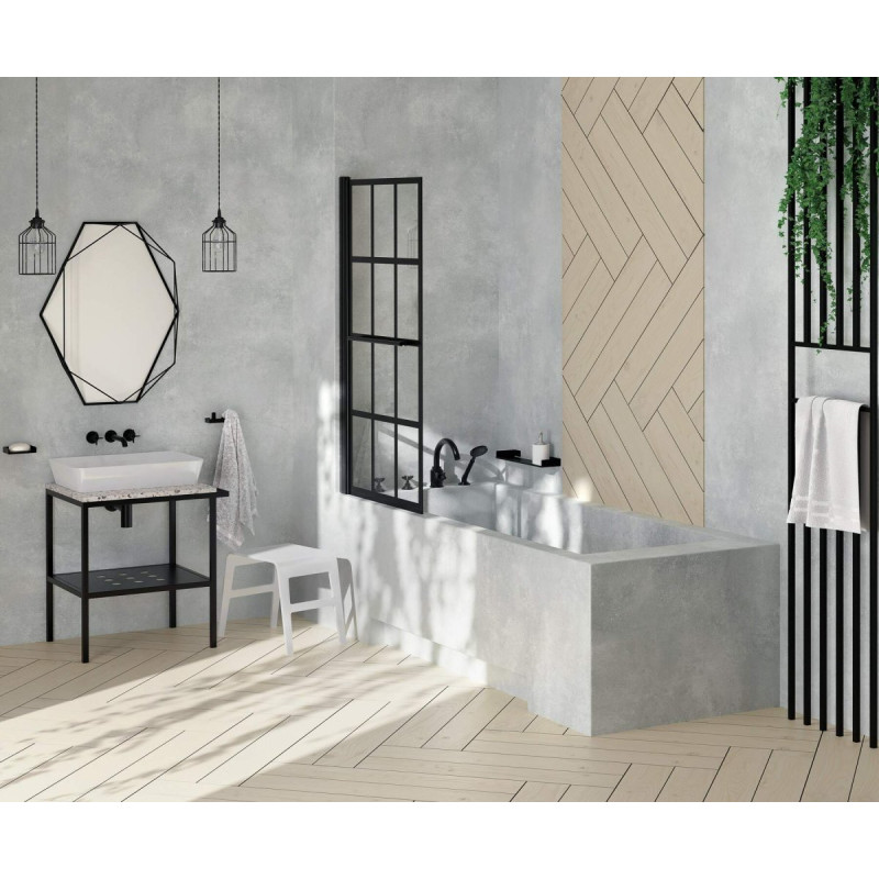 Elegancka Czarna Bateria Wannowa Temisto 4-otworowa z Prysznicem