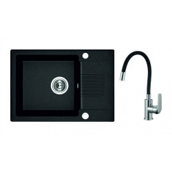 Czarny Zlewozmywak Granitowy CELIA 44x65 cm + bateria Elza - Elegancja i Funkcjonalność!