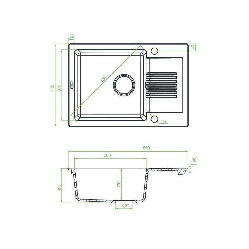 Czarny Zlewozmywak Granitowy CELIA 44x65 cm + bateria Elza - Elegancja i Funkcjonalność!