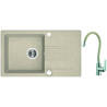 Granitowy Zlewozmywak beżowy CELIA z Baterią Elza, 1-komorowy, 44x76 cm - Nowoczesna Elegancja