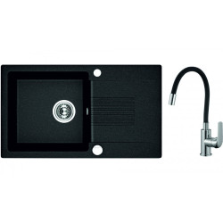 Czarny Zlewozmywak CELIA 1-komorowy 44x76 cm z Baterią Elza - Nowoczesność w Twojej Kuchni!