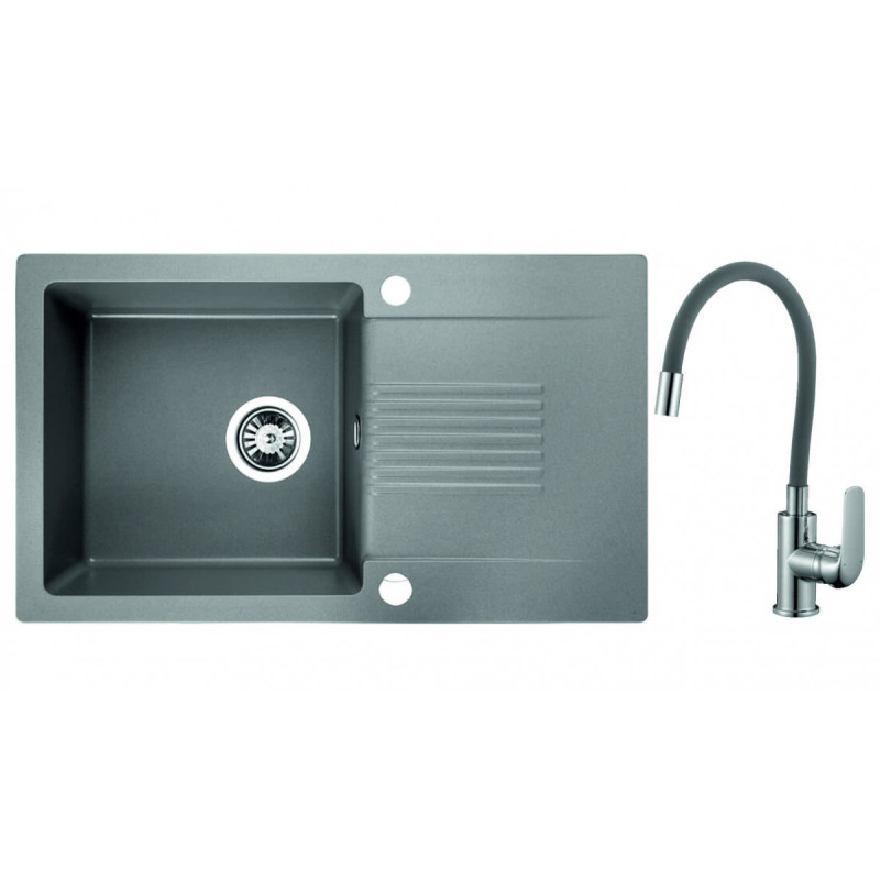 Stylowy zlewozmywak granitowy 1-komorowy CELIA 44x76 cm z elegancką baterią Elza