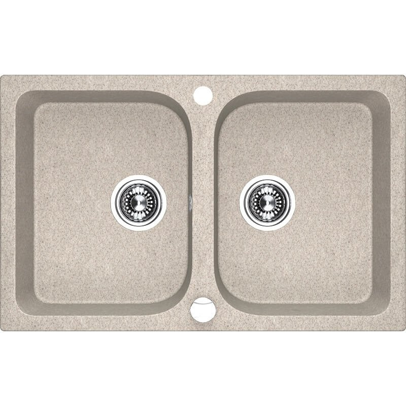 Stylowy zlewozmywak granitowy Celia + bateria Elza, beżowy, 48x76 cm, 2 komory, kod SJCE420T