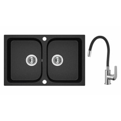 Zlewozmywak Celia 48x76 cm z 2 komorami + bateria Elza, elegancja i funkcjonalność w kuchni