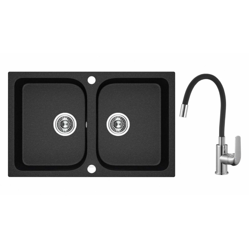 Zlewozmywak Celia 48x76 cm z 2 komorami + bateria Elza, elegancja i funkcjonalność w kuchni