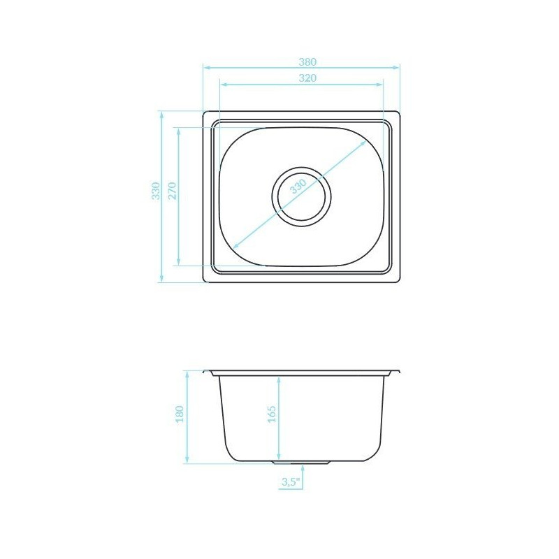 Kuchinox Mika zlewozmywak stalowy wpuszczany gładki 380x330 1-komorowy