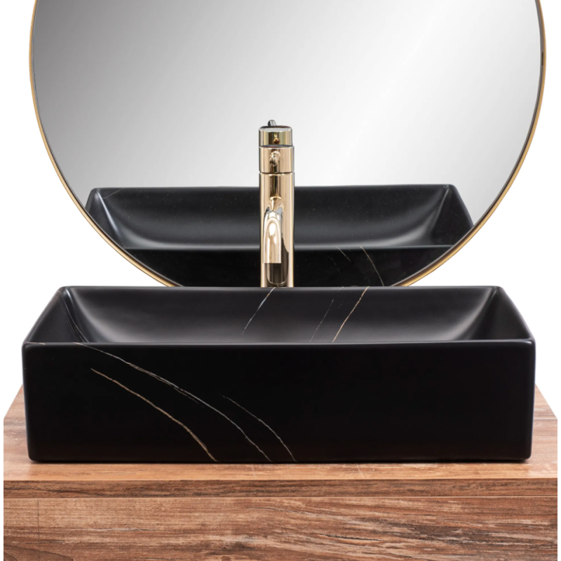 Ekskluzywna Umywalka Nablatowa INGA z Czarnym Matowym Marmurem