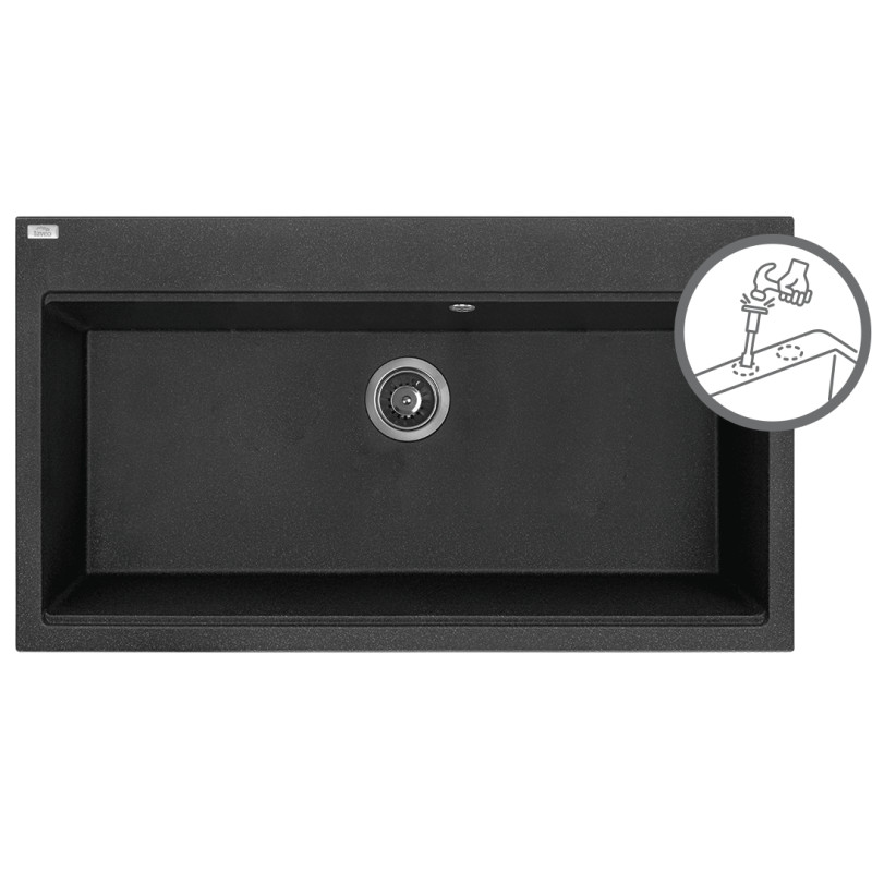 Zlewozmywak Tau 1-komorowy Czarny z Syfonem Space Saving dla Nowoczesnych Kuchni