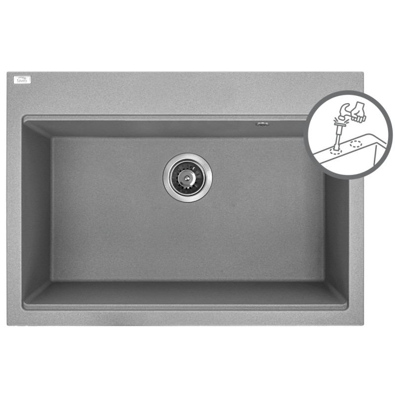Szary Zlewozmywak Tau 1-Komorowy, Odporny na Uszkodzenia, Wpuszczany w Blat - Funkcjonalność i Styl