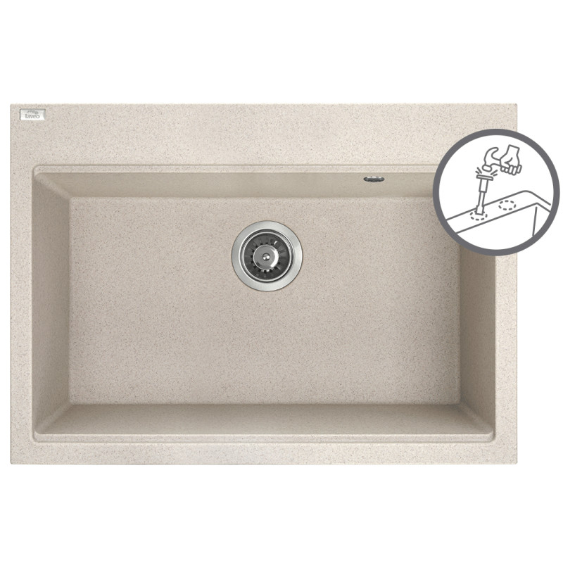 Beżowy Zlewozmywak Tau Jednokomorowy 70x50 cm, Odporny na Wstrząsy i Zarysowania