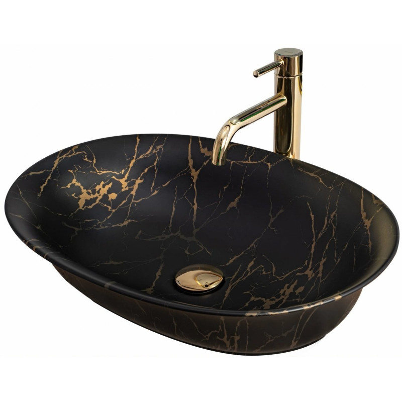 Elegancka umywalka nablatowa Roma w czarnym marmurowym macie