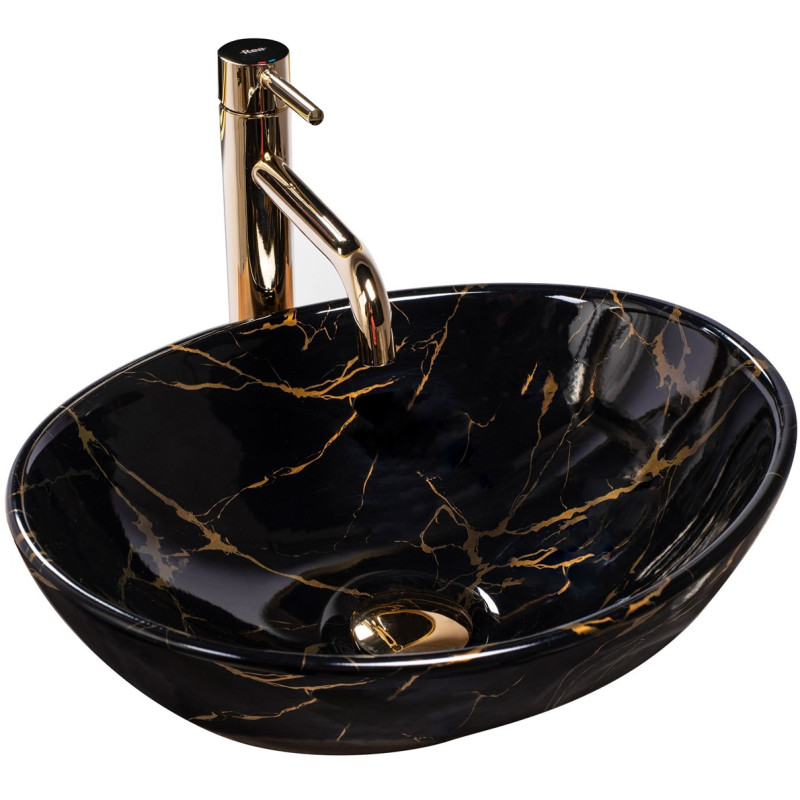 Luksusowa Umywalka Sofia Marble Black Lśniąca - Design Nablatowy